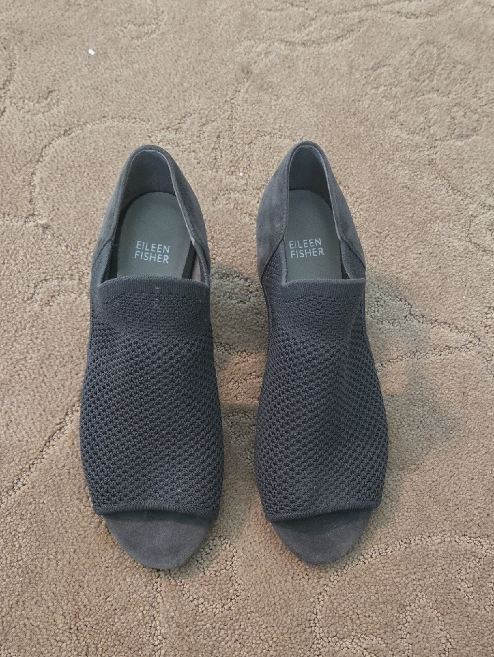 Eileen Fisher Charcoal Knit Slip-On Loafers